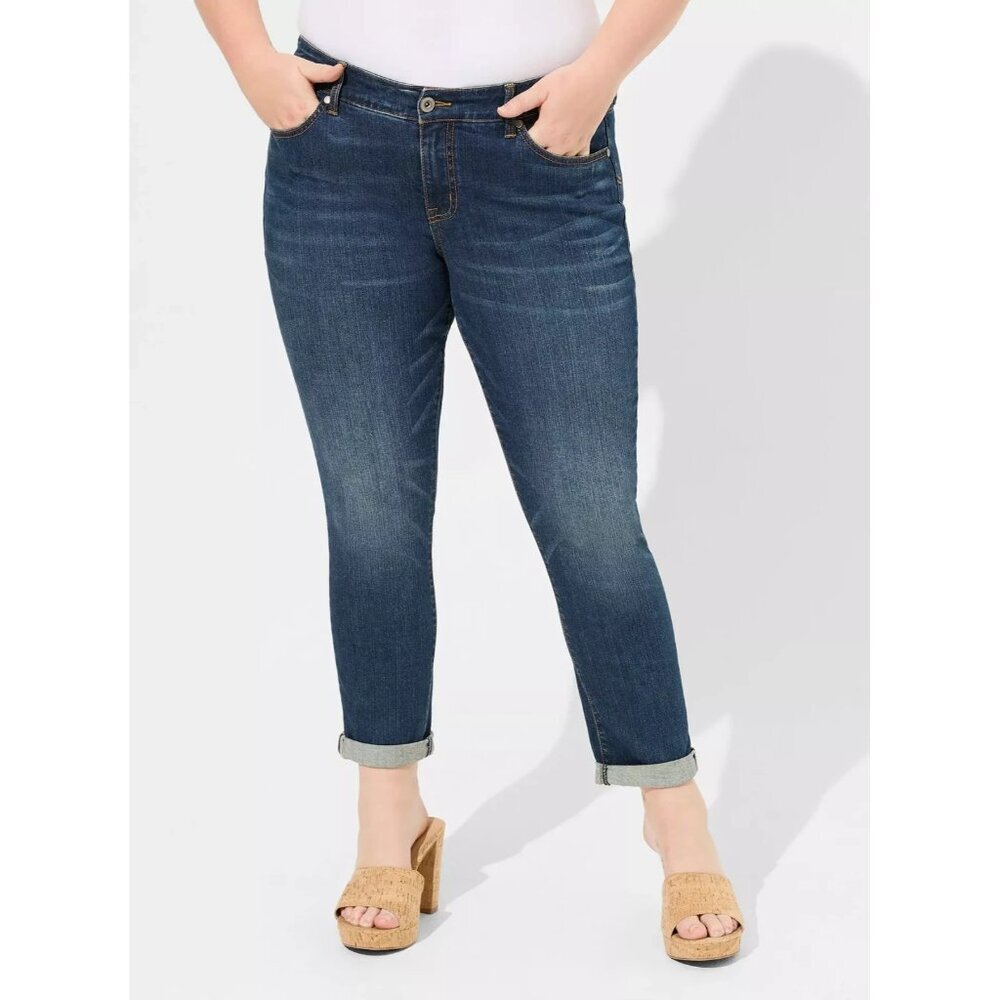 Perfect Boyfriend Straight Vintage Stretch Jeans Plus Size 22 R Medium Wash
